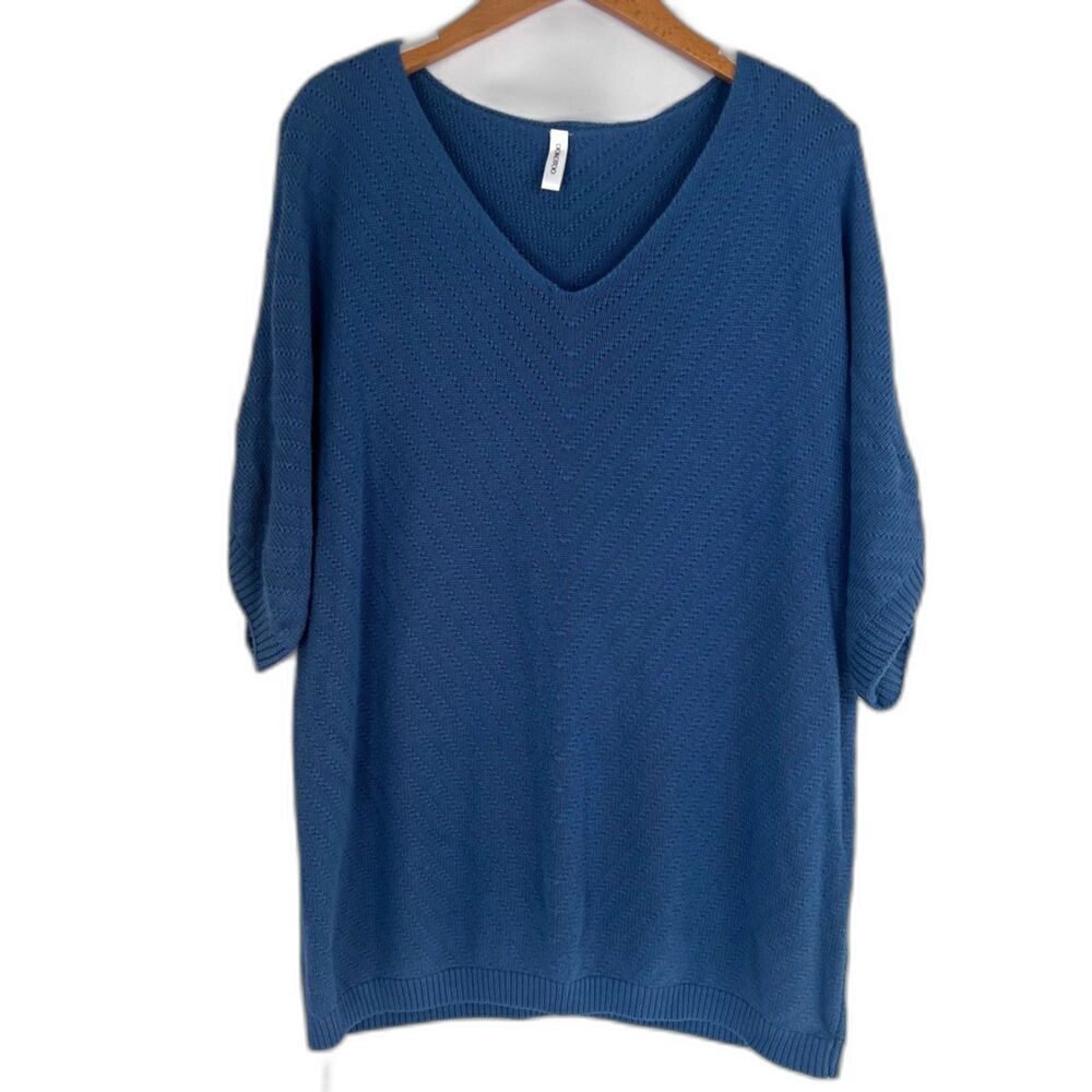Dokotoo Blue‎ Vneck 1/2 Drop Sleeve Open Weave Knit Tunic Sweater Size 2XL